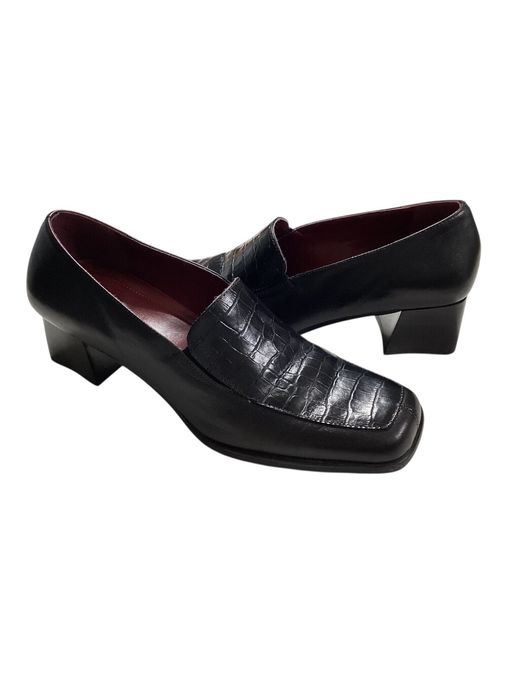NATURALIZER Gala Women's Pumps Block Heel Leather/Croco Black Sz 7M EUC w/Box